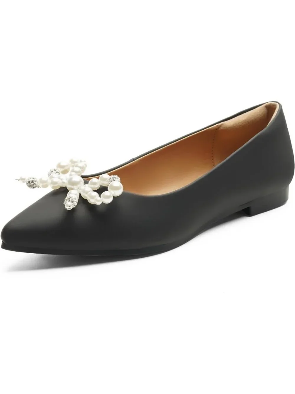 FUNKYMONKEY Women's Black Faux Leather Pointed Toe Slip On Ballet Low Heel Flats